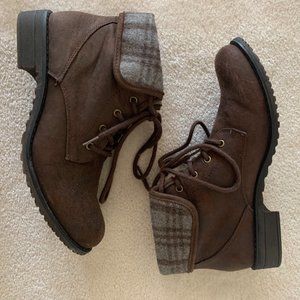 Brown Plaid Top Booties